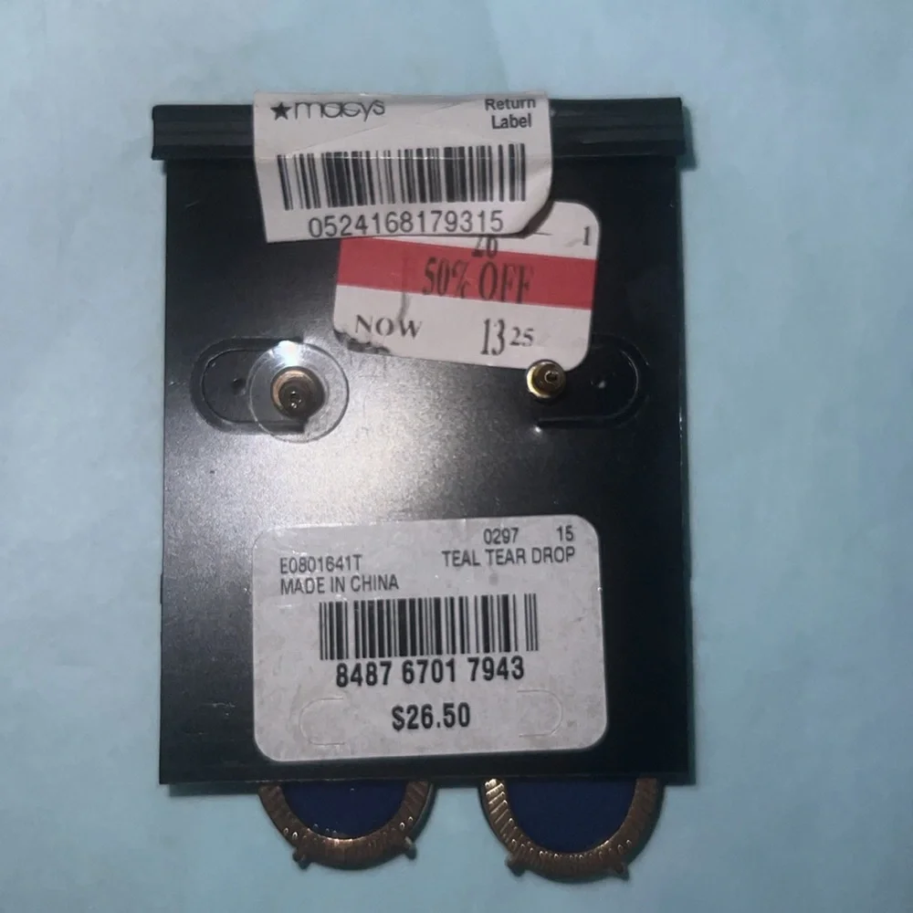 Macys INC blue diamond gold dangle statement earrings
